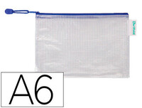 Bolsa multiusos tarifold pvc din a6 apertura superior con cremallera portaboligrafo y correa azul