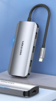 Vention USB-C -> HDMI/USB 3.0x3/PD (0,15m Szürke Aluminum Ötvözet), Dokkoló