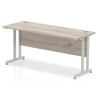 Impulse 1600 x 600mm Straight Desk Grey Oak Top Silver Cantilever Leg I003075