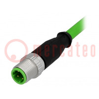 Plug; M12; PIN: 4; male; D code-Ethernet; 1m; Insulation: PVC; cables