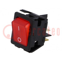 ROCKER; DPST; Pos: 2; ON-OFF; 16A/250VAC; 20A/28VDC; red; neon lamp