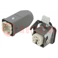 Connector: HDC; male + female; S-A; PIN: 5; 4+PE; size 3A; straight