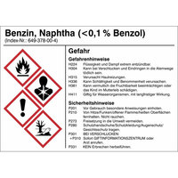 Gefahrstoffetiketten zur Behälterkennzeichnung, Folie, 10,5 x 7,4 Version: 04 - G004: Benzin (<0,1% Benzol)