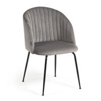 Chaise Lumina en velours gris clair et pieds en acier noir