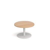 Monza circular coffee table with flat round white base 800mm - beech