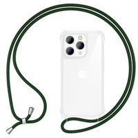 Hülle mit Band für iPhone 15 Pro Max Handyhülle Umhängen Handy Kette Case Kordel Dunkel-Grün