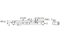 Schraub-Prüfstift, Innenkonus, Ø 1.65 mm, Hub 5 mm, RM 2.54 mm, L 35.7 mm, F7320