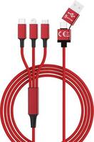5in1 USB töltőkábel, micro-USB, USB-C, Lightning, 1,2 m, piros, Smrter SMRTER_HYDRA_ULT_RD
