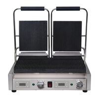 Buffalo Double Ribbed Contact Grill in Silver 430 Stainless Steel - Power 2.9kW