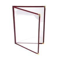 Olympia American Style Menu Holder in Burgundy A4 Size Shows Four Pages