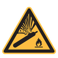 Warnzeichen "Warnung vor Gasflaschen" [W029], Folie (0,1 mm), 100 mm, ASR A1.3 / ISO 7010, selbstklebend