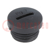 Stopper; PG7; polyamide; black; H: 10mm; Øout: 14.8mm