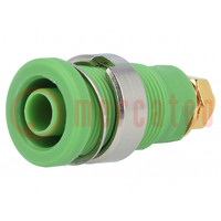 Connector: 4mm banana; socket; 32A; green; gold-plated; 32mm