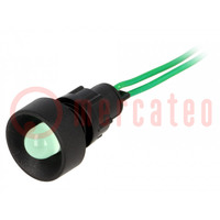 Indicator: LED; recessed; green; 230VAC; Ø13mm; IP40; leads 300mm