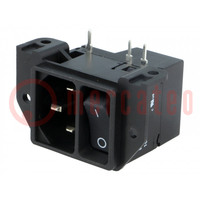 Connector: AC supply; socket; male; 10A; IEC 60320; C14 (E); THT