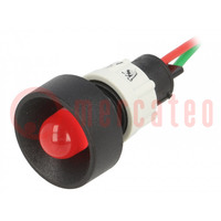 Spia: LED; concava; rosso; 24VDC; 24VAC; Ø13mm; IP40; plastica