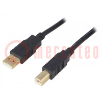 Kabel; USB 2.0; USB-A-stekker,USB-B-stekker; verguld; 1m; zwart