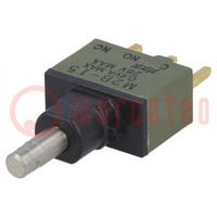 Switch: push-button; Pos: 2; SPDT; 1A/125VAC; 1A/30VDC; ON-(ON)