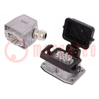 Connector: HDC; male + female; 500V; 16A; PIN: 6; Layout: 6+PE; M20