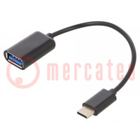 Cable; OTG,USB 2.0; USB A socket,USB C plug; 0.2m; black; bag