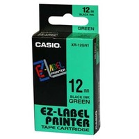 Casio oryginalny taśma do drukarek etykiet, Casio, XR-12GN1, czarny druk/zielony podkład, nielaminowany, 8m, 12mm