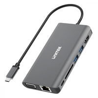 UNITEK HUB USB HUB 8-W-1 USB-C 3.1; HDMI; VGA; RJ45; SD; PD 100W; D1019B