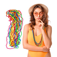 Relaxdays bunte Perlenkette 30er Set, Neon, Hippiekette, Kostüm-Accessoire, 80er Jahre Motto-Party, Karneval, mehrfarbig