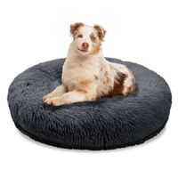 BLUZELLE Orthopedic Dog Bed for Large Sized Dogs, 40" Donut Dog Bed Memory Foam Washable, Round Plush Dog Pillow Fluffy Calming Pet Mat, Soft Pad No-Skid Bottom Dark Grey
