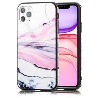 NALIA Tempered Glass Cover compatible with iPhone 11 Pro Max Case, Marble Design Pattern 9H Hardcase & Silicone Bumper, Slim Protective Shockproof Mobile Skin Phone Back Pink Pu...