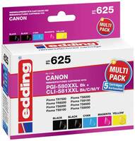 Edding Tinta helyettesíti Canon PGI-580PGBK XXL, CLI-581C XXL, CLI-581M XXL, CLI-581Y XXL Kompatibilis Kombinált csomag Fekete, cián, bíbor, sárga EDD-625