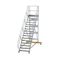 Plattformtreppe 45° fahrbar Stufenbreite 1000 mm, 16 Stufen, Aluminium geriffelt