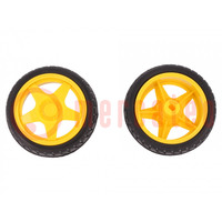 Wheel; yellow-black; Shaft: two sides flattened; push-in; Ø: 65mm