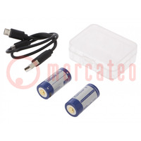 Re-battery: Li-Ion; 16340; 3.6V; 800mAh; Ø16.7x36mm; Kit: USB cable