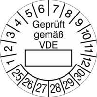 Prüfplaketten - Geprüft gemäß VDE, 15 Stück/Bogen, selbstklebend, 3,0 cm Version: 25-30 - Prüfplakette - Geprüft gemäß VDE 25-30