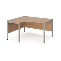 Maestro 25 left hand ergonomic desk 1400mm wide - silver bench leg frame and bee