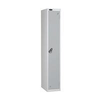 Probe keyless coloured lockers with combination lock, white body, 1 silver door, 305mm depth