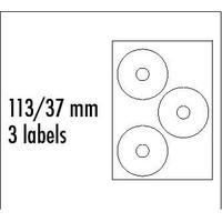 Logo etykiety na CD 113/37mm, A4, matowe, białe, 3 etykiety, 140g/m2, pakowane po 25 szt., do drukarek atramentowych i laserowych