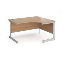 Contract 25 right hand ergonomic desk with silver cantilever leg 1400mm - beech