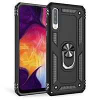 NALIA Ring Handy Hülle für Samsung Galaxy A70, 360 Grad Schutz Case Cover Tasche-Schwarz