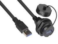 Industrie-Steckverbinder S4 - USB 3.0 Kabel, Stecker A an Einbaubuchse A mit Kabelverschraubung, Baj