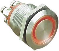 Vandálbiztos nyomógomb világítással, piros, 24V/DC, 50mA, Bulgin MPI002/TERM/RD