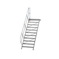 Treppe mit Plattform 45° Stufenbreite 1000 mm, 11 Stufen, Aluminium geriffelt