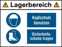 Kombi-Schild Lagerbereich mit Sicherheitskennzeichen - Weiß/Blau, 15 x 25 cm