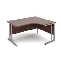 Traditional ergonomic desks - delivered and installed - silver frame, walnut top, right hand, 1400mm