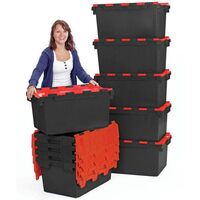 Recycled 80 litre attached lid containers - black base / red lid