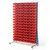 Single-sided louvre panel racks, with 40 red bins