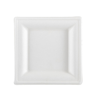 Piatto piano monouso - quadrato - 16 x 16 cm - canna da zucchero - bianco - Signor Bio - conf. 50 pezzi