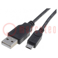 Kábel; USB 2.0; USB A dugó,USB B micro dugó; 1m; fekete