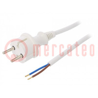 Cable; 2x1.5mm2; CEE 7/17 (C) plug,wires; PVC; 2m; white; 16A; 250V