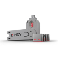 Lindy 40450 clip sicura Bloccaporte + chiave USB tipo A Rosa Acrilonitrile butadiene stirene (ABS) 5 pz